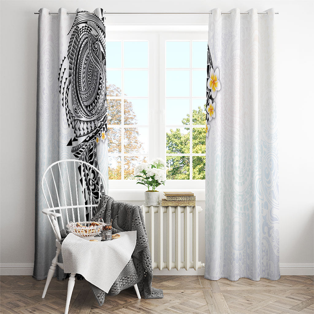 Hawaiian Tribal Tattoo and Plumeria Window Curtain Polynesian Pattern White Color