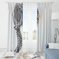 Hawaiian Tribal Tattoo and Plumeria Window Curtain Polynesian Pattern White Color