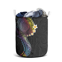 Hawaiian Tribal Tattoo and Plumeria Laundry Basket Polynesian Pattern Rainbow