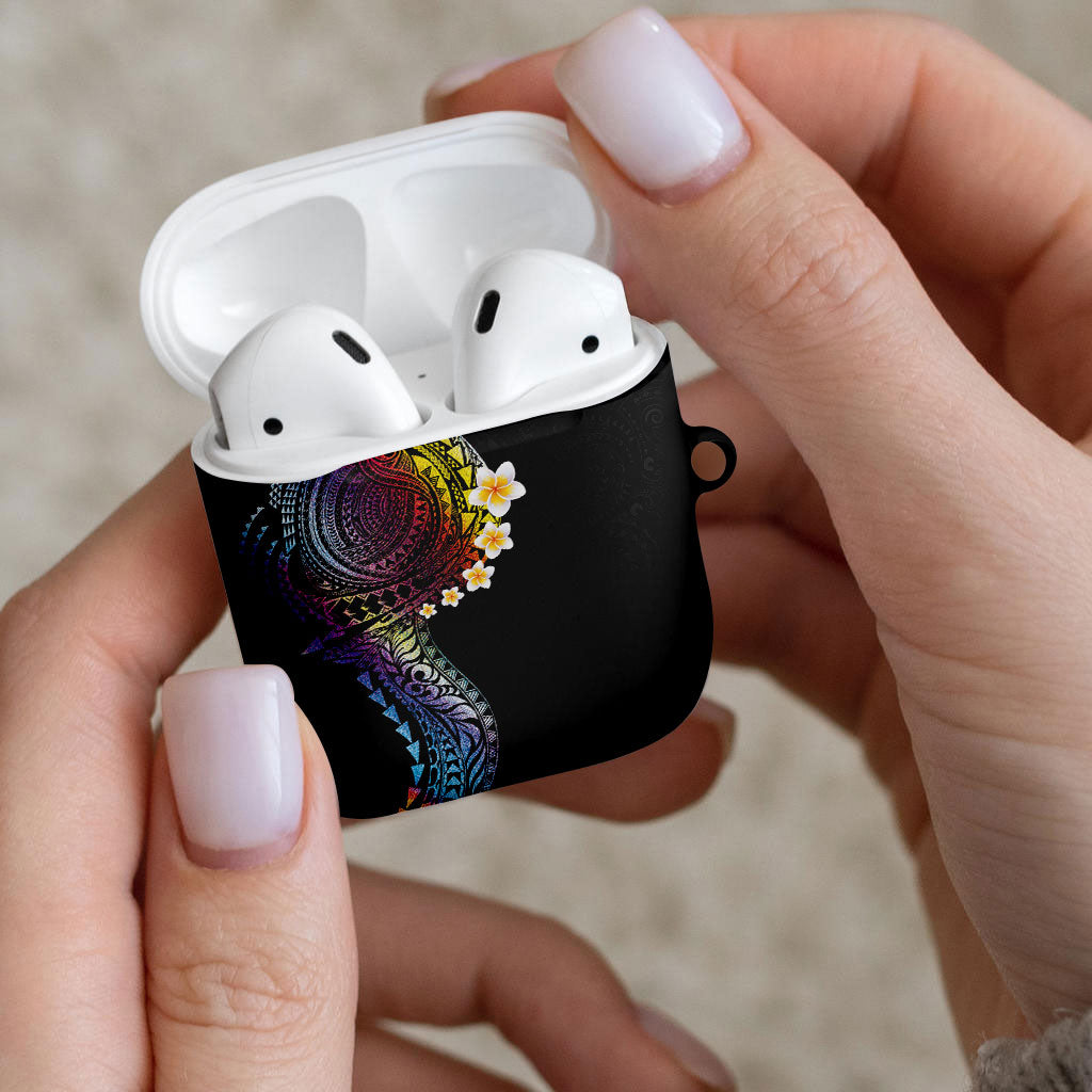 Hawaiian Tribal Tattoo and Plumeria AirPods Case Polynesian Pattern Rainbow
