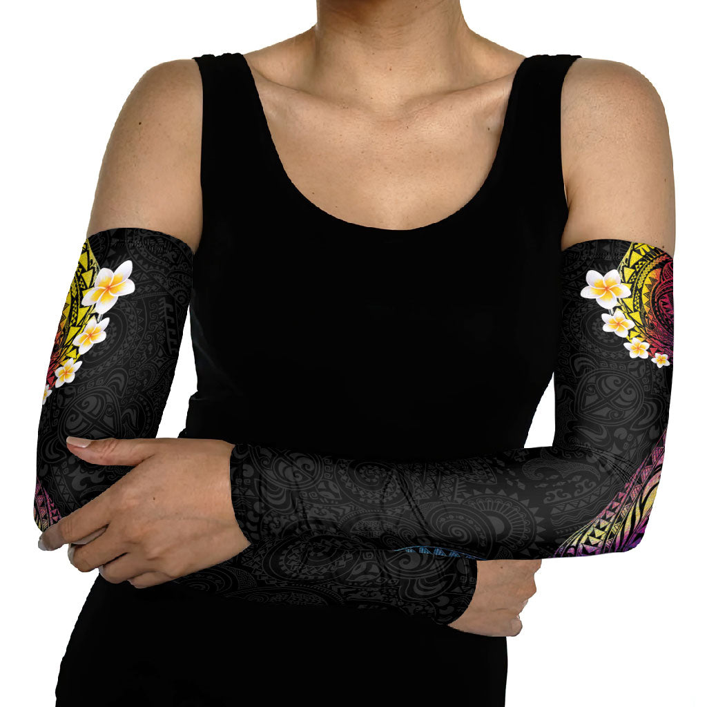 Hawaiian Tribal Tattoo and Plumeria Arm Sleeves Polynesian Pattern Rainbow