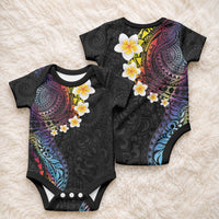 Hawaiian Tribal Tattoo and Plumeria Baby Onesie Polynesian Pattern Rainbow