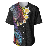 Hawaiian Tribal Tattoo and Plumeria Baseball Jersey Polynesian Pattern Rainbow