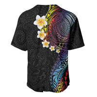 Hawaiian Tribal Tattoo and Plumeria Baseball Jersey Polynesian Pattern Rainbow