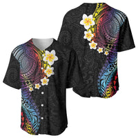 Hawaiian Tribal Tattoo and Plumeria Baseball Jersey Polynesian Pattern Rainbow