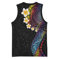 Hawaiian Tribal Tattoo and Plumeria Basketball Jersey Polynesian Pattern Rainbow