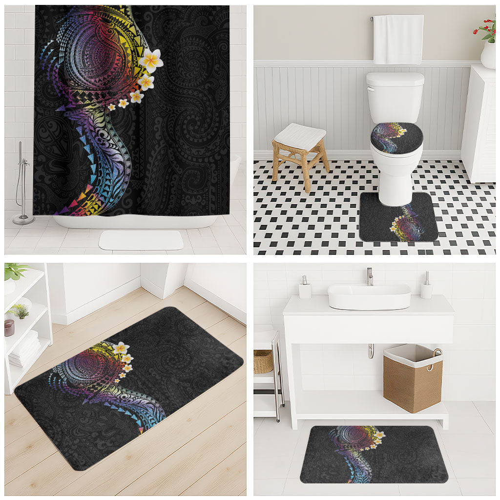Hawaiian Tribal Tattoo and Plumeria Bathroom Set Polynesian Pattern Rainbow
