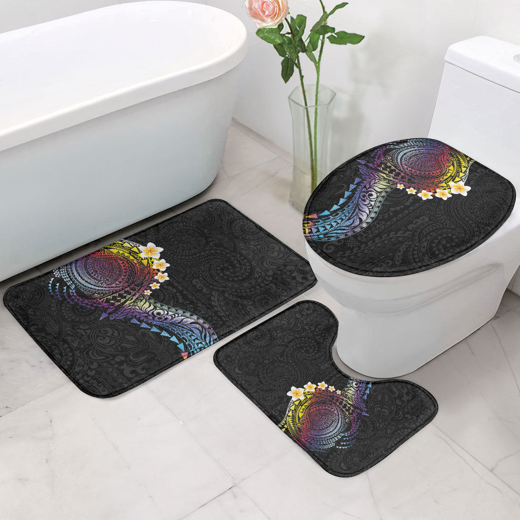 Hawaiian Tribal Tattoo and Plumeria Bathroom Set Polynesian Pattern Rainbow