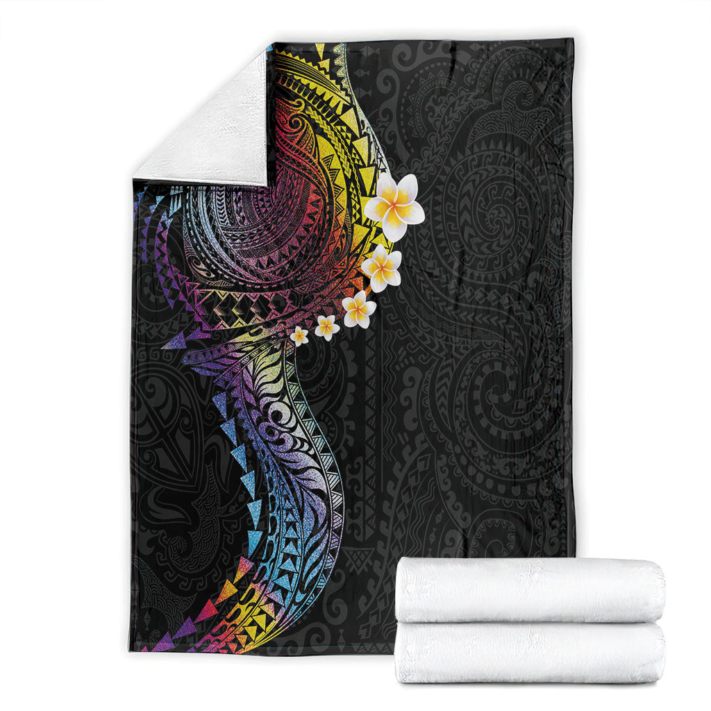 Hawaiian Tribal Tattoo and Plumeria Blanket Polynesian Pattern Rainbow