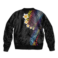 Hawaiian Tribal Tattoo and Plumeria Bomber Jacket Polynesian Pattern Rainbow