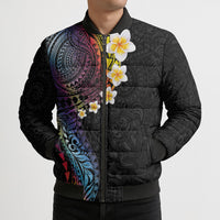 Hawaiian Tribal Tattoo and Plumeria Bomber Puffer Jacket Polynesian Pattern Rainbow