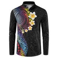 Hawaiian Tribal Tattoo and Plumeria Button Sweatshirt Polynesian Pattern Rainbow