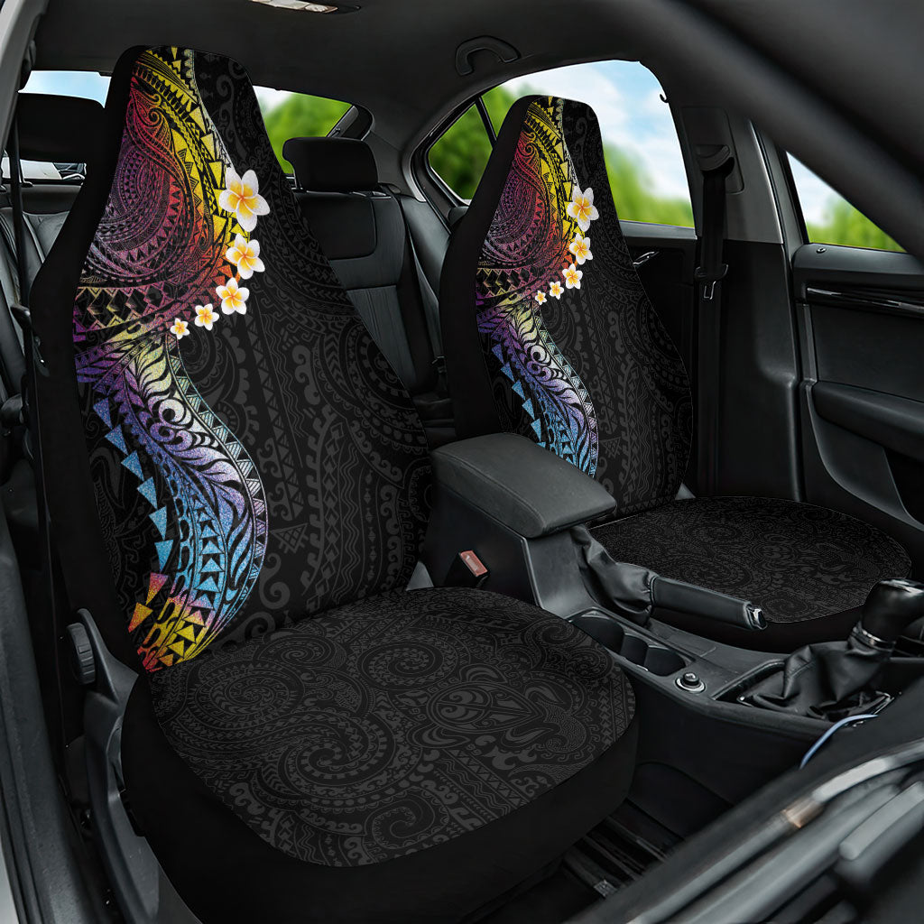 Hawaiian Tribal Tattoo and Plumeria Car Seat Cover Polynesian Pattern Rainbow