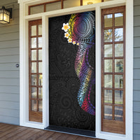 Hawaiian Tribal Tattoo and Plumeria Door Cover Polynesian Pattern Rainbow