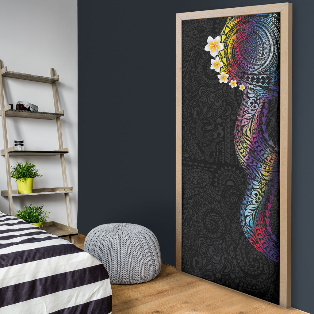 Hawaiian Tribal Tattoo and Plumeria Door Cover Polynesian Pattern Rainbow