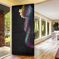 Hawaiian Tribal Tattoo and Plumeria Door Cover Polynesian Pattern Rainbow