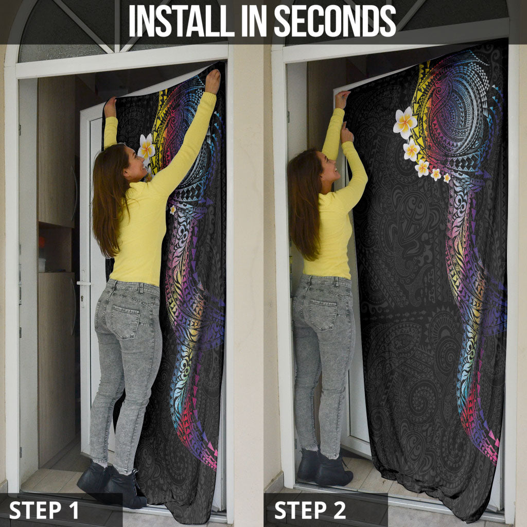 Hawaiian Tribal Tattoo and Plumeria Door Cover Polynesian Pattern Rainbow