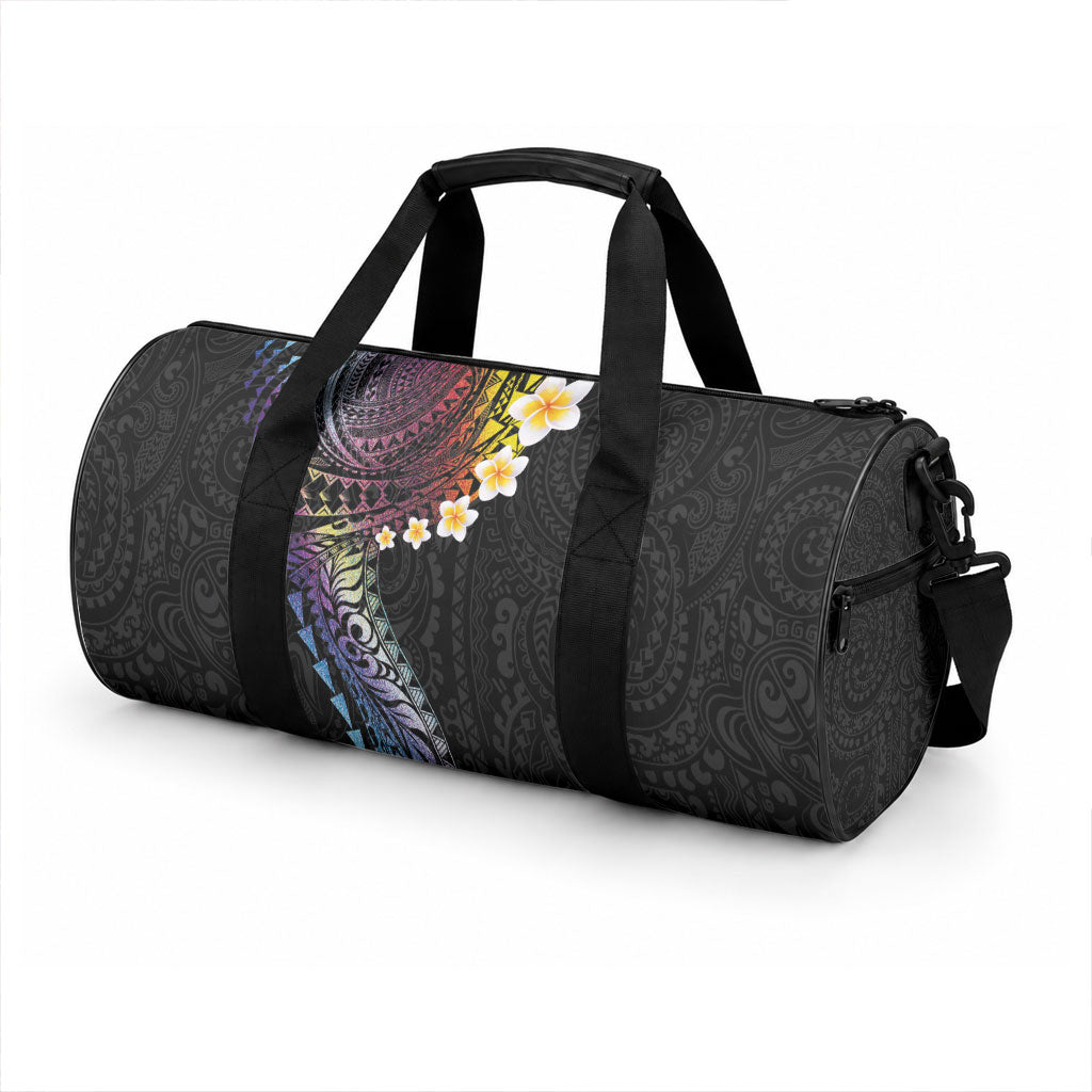 Hawaiian Tribal Tattoo and Plumeria Duffle Bag Polynesian Pattern Rainbow