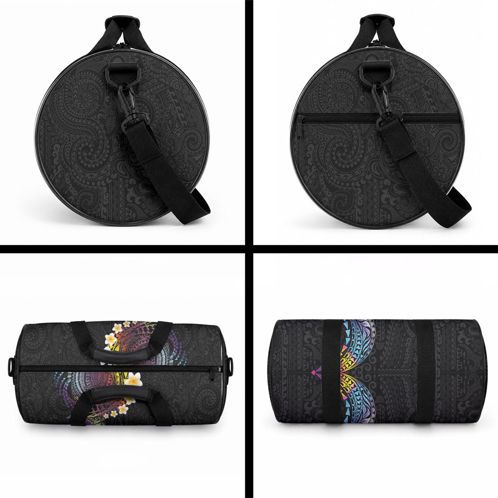 Hawaiian Tribal Tattoo and Plumeria Duffle Bag Polynesian Pattern Rainbow