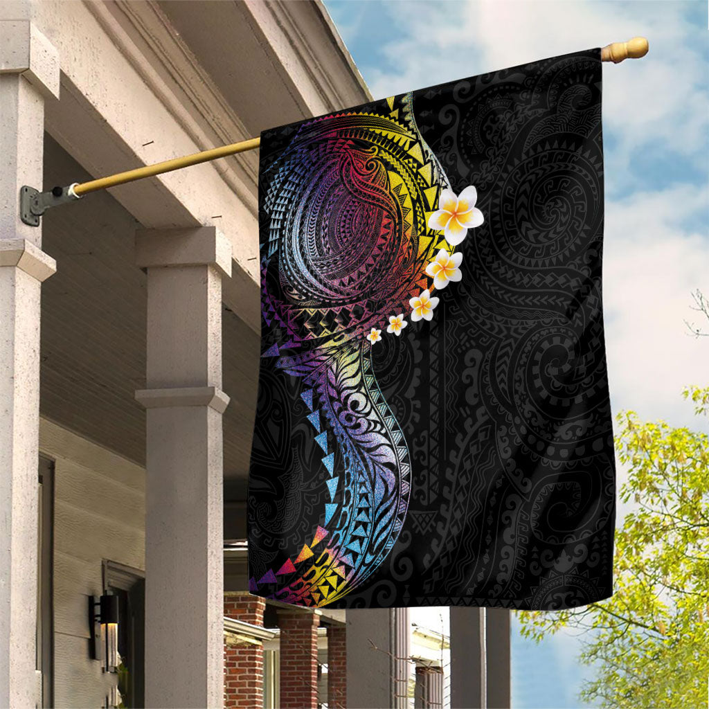 Hawaiian Tribal Tattoo and Plumeria Garden Flag Polynesian Pattern Rainbow