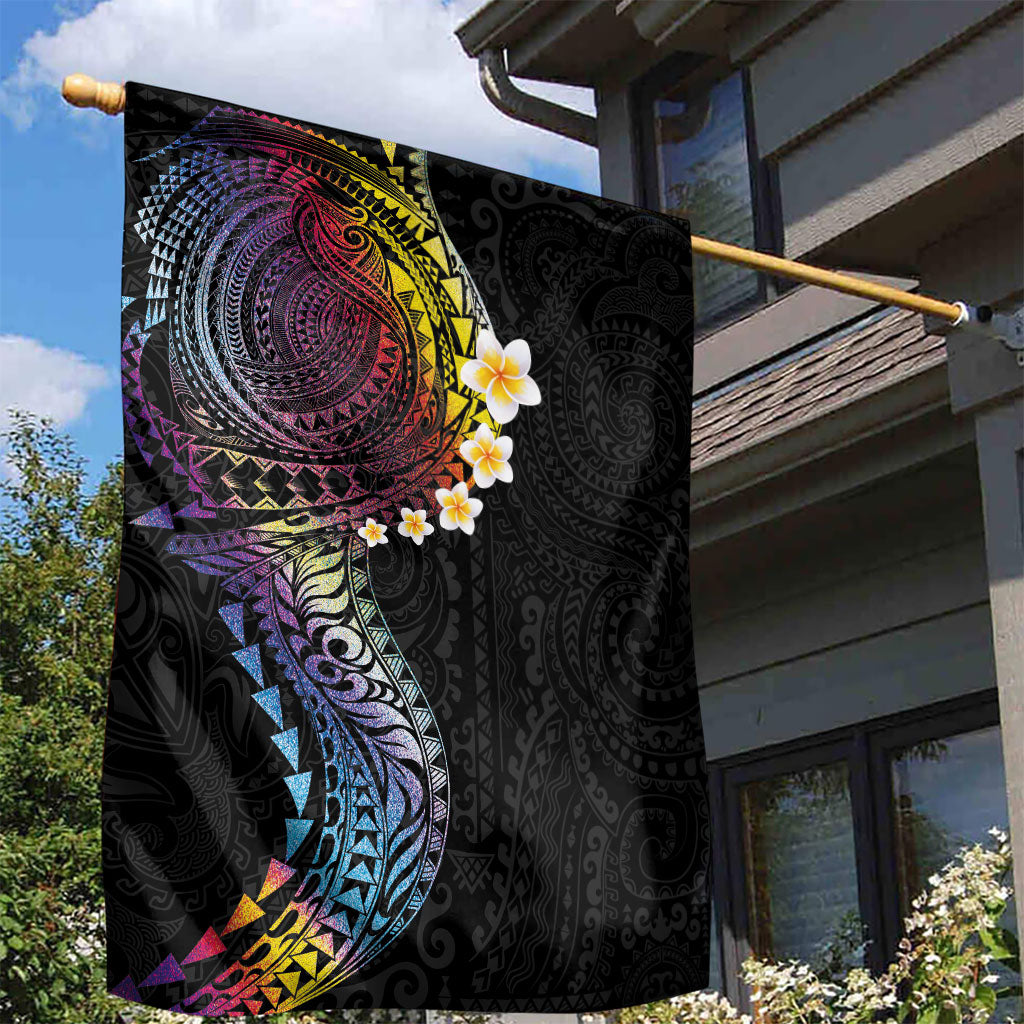 Hawaiian Tribal Tattoo and Plumeria Garden Flag Polynesian Pattern Rainbow
