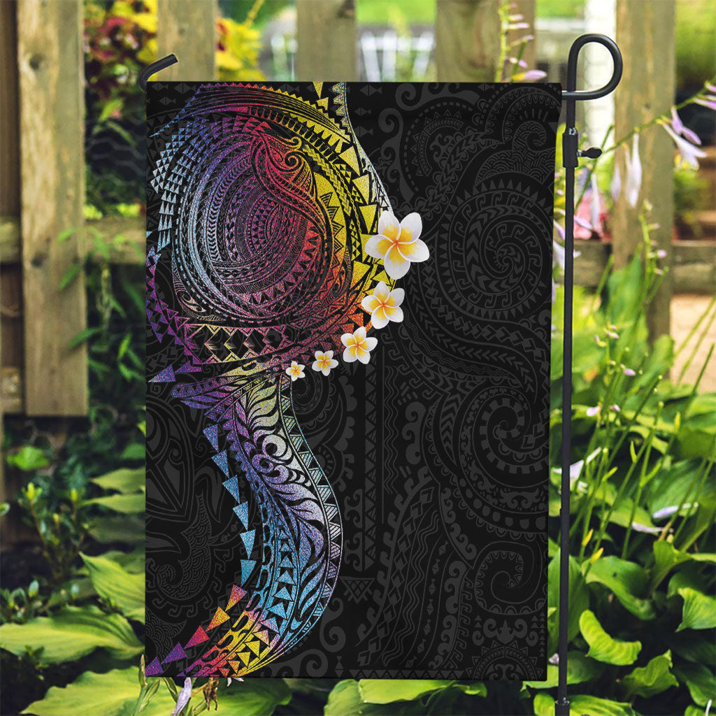 Hawaiian Tribal Tattoo and Plumeria Garden Flag Polynesian Pattern Rainbow