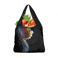 Hawaiian Tribal Tattoo and Plumeria Grocery Bag Polynesian Pattern Rainbow