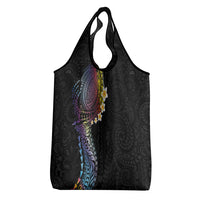 Hawaiian Tribal Tattoo and Plumeria Grocery Bag Polynesian Pattern Rainbow