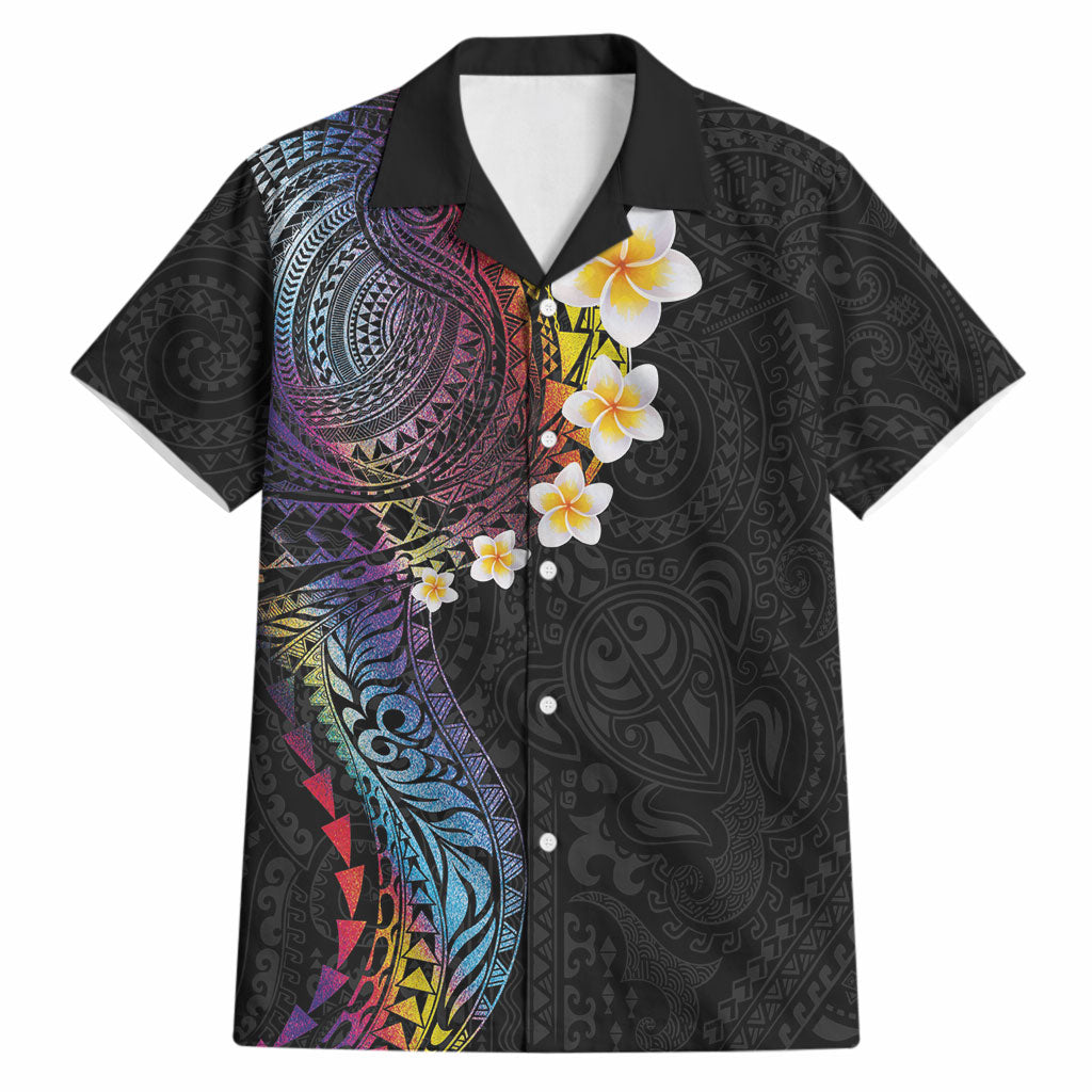 Hawaiian Tribal Tattoo and Plumeria Hawaiian Shirt Polynesian Pattern Rainbow