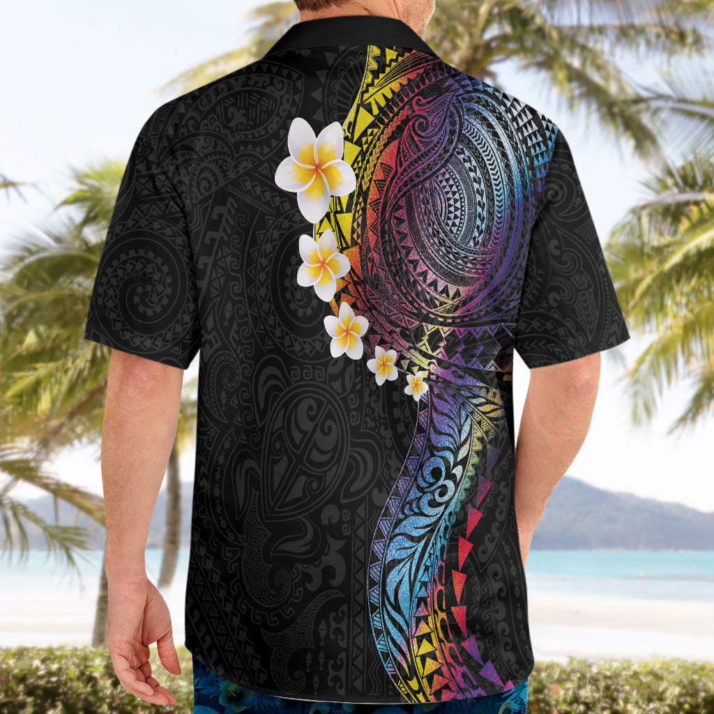 Hawaiian Tribal Tattoo and Plumeria Hawaiian Shirt Polynesian Pattern Rainbow