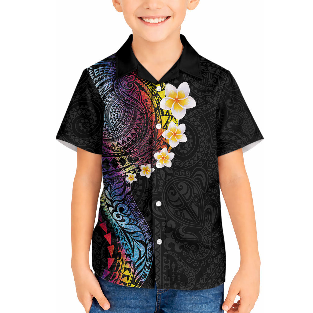Hawaiian Tribal Tattoo and Plumeria Hawaiian Shirt Polynesian Pattern Rainbow