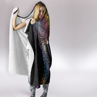 Hawaiian Tribal Tattoo and Plumeria Hooded Blanket Polynesian Pattern Rainbow