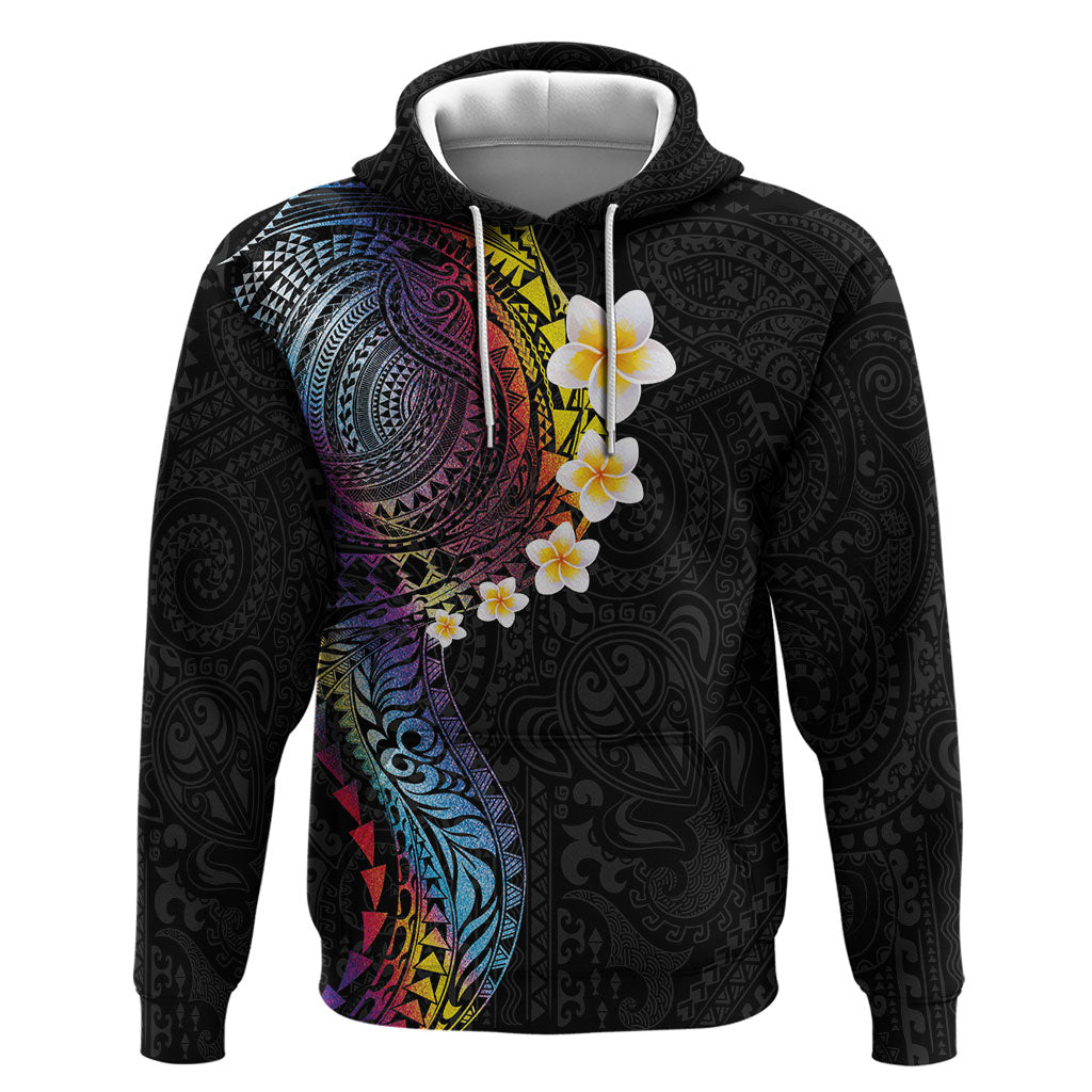 Hawaiian Tribal Tattoo and Plumeria Hoodie Polynesian Pattern Rainbow
