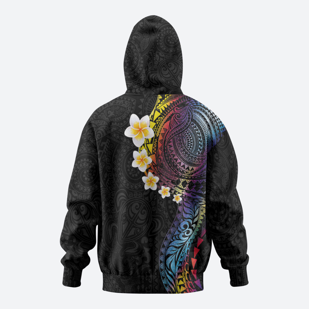 Hawaiian Tribal Tattoo and Plumeria Hoodie Polynesian Pattern Rainbow