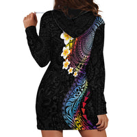 Hawaiian Tribal Tattoo and Plumeria Hoodie Dress Polynesian Pattern Rainbow