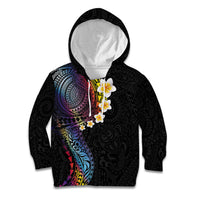 Hawaiian Tribal Tattoo and Plumeria Kid Hoodie Polynesian Pattern Rainbow