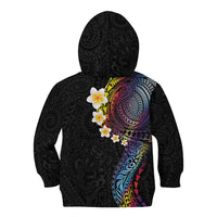 Hawaiian Tribal Tattoo and Plumeria Kid Hoodie Polynesian Pattern Rainbow