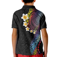 Hawaiian Tribal Tattoo and Plumeria Kid Polo Shirt Polynesian Pattern Rainbow