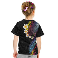 Hawaiian Tribal Tattoo and Plumeria Kid T Shirt Polynesian Pattern Rainbow