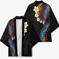 Hawaiian Tribal Tattoo and Plumeria Kimono Polynesian Pattern Rainbow