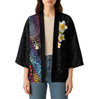 Hawaiian Tribal Tattoo and Plumeria Kimono Polynesian Pattern Rainbow