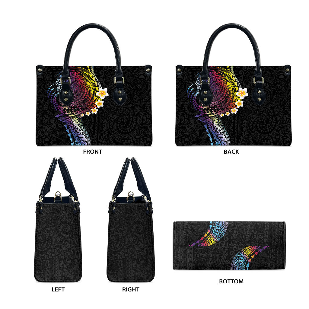 Hawaiian Tribal Tattoo and Plumeria Leather Bag Polynesian Pattern Rainbow