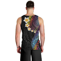 Hawaiian Tribal Tattoo and Plumeria Men Tank Top Polynesian Pattern Rainbow