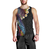 Hawaiian Tribal Tattoo and Plumeria Men Tank Top Polynesian Pattern Rainbow