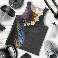 Hawaiian Tribal Tattoo and Plumeria Men Tank Top Polynesian Pattern Rainbow