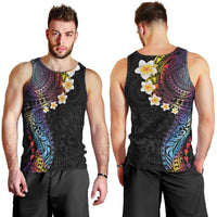 Hawaiian Tribal Tattoo and Plumeria Men Tank Top Polynesian Pattern Rainbow