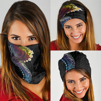 Hawaiian Tribal Tattoo and Plumeria Neck Gaiter Polynesian Pattern Rainbow