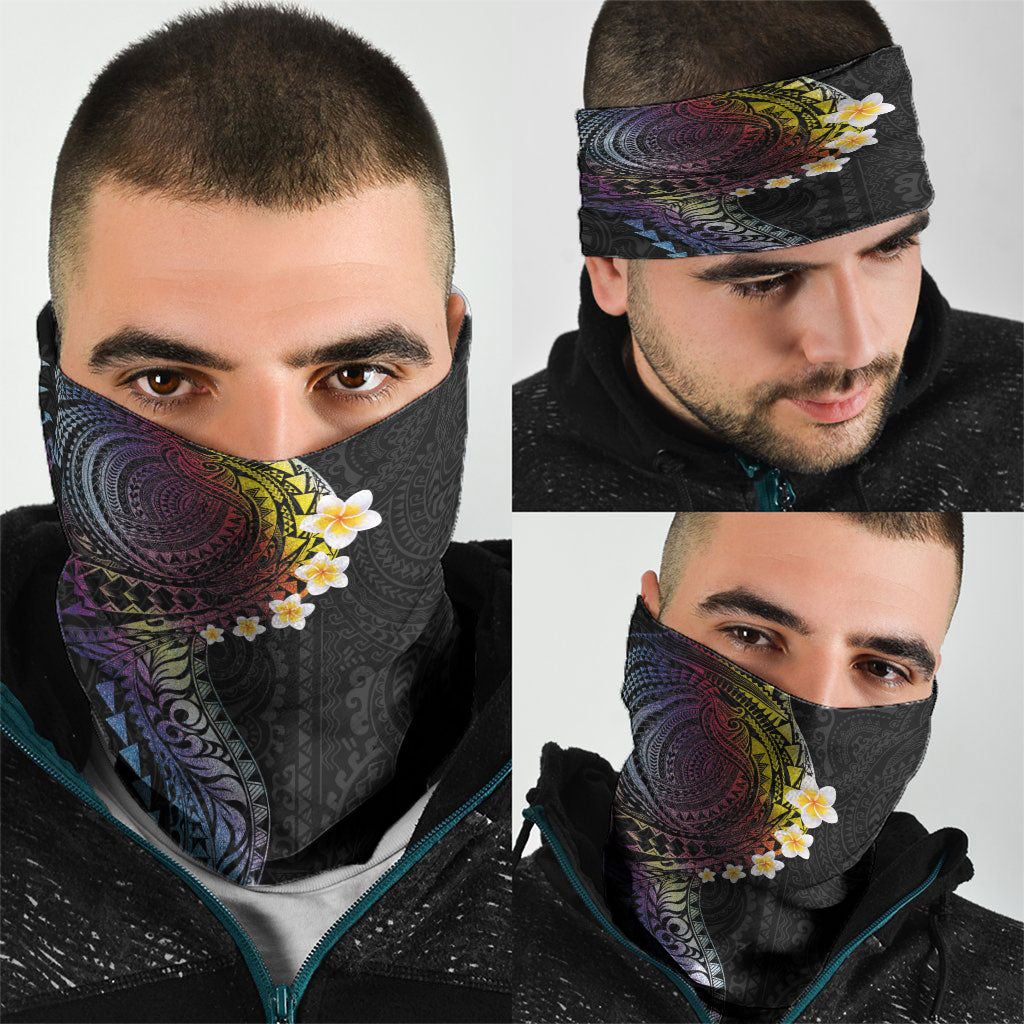Hawaiian Tribal Tattoo and Plumeria Neck Gaiter Polynesian Pattern Rainbow