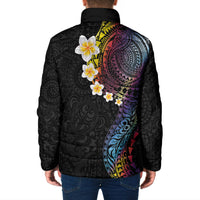 Hawaiian Tribal Tattoo and Plumeria Padded Jacket Polynesian Pattern Rainbow