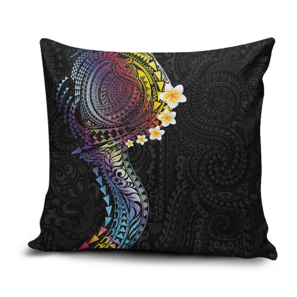 Hawaiian Tribal Tattoo and Plumeria Pillow Cover Polynesian Pattern Rainbow